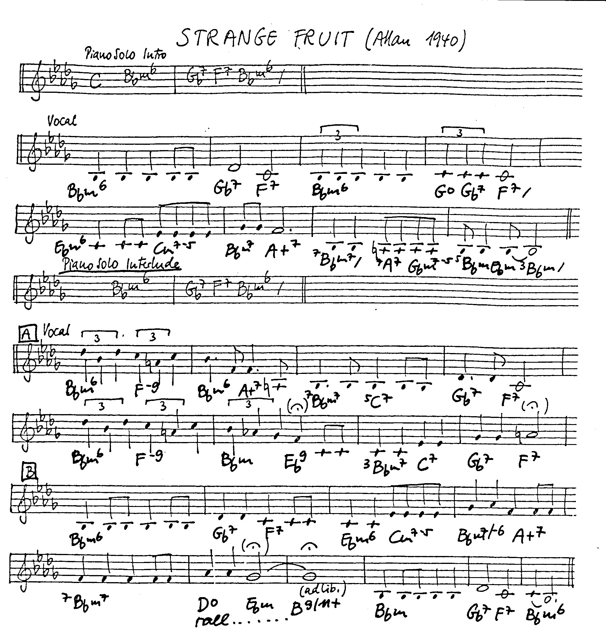 strange fruit leadsheet – book us for your next 20s or gatsby event